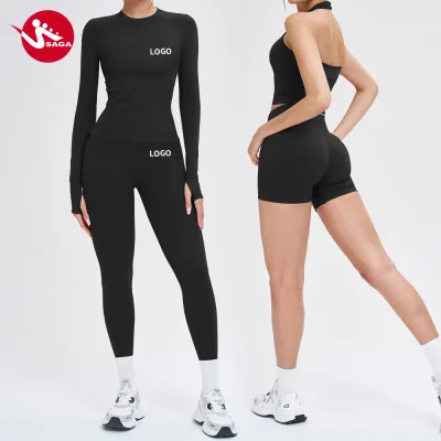 Breathable Seamless Sports Set Comfortable Crew Neck Long Sleeve Top and High-Waisted Pants for Fitness Outdoor Running Yoga Set