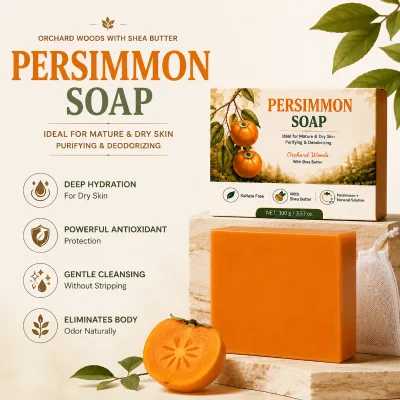 Persimmon Soap 100g Purifying Deodorizing Face & Body Soap With Shea Butter Gentle Cleansing Moisturizing Soap for Dry Skin