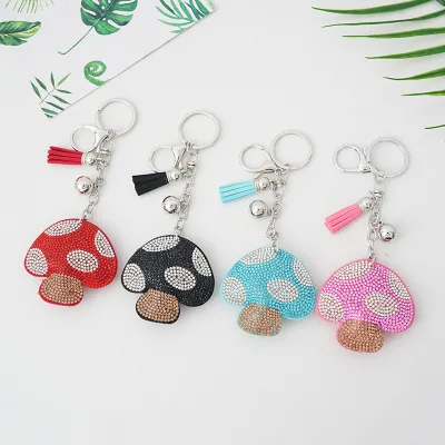 Wholesale Korean Velvet Diamond Mushroom Key Chain Rhinestone Mushroom Keychain Small Gift Women's Bag Hanging Ornament