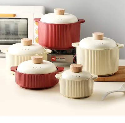 Chinese Gas Furnace Steamer Ceramic Stew Serving Pot With Cover for Kitchen