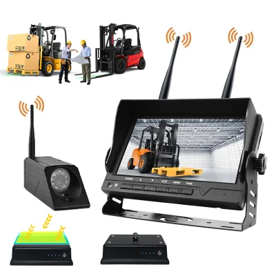 IP67 Waterproof 2.4G Digital Wireless Forklift Camera Kit with Magnetic Mount,Front & Rear View for Safe Reversing and Operation