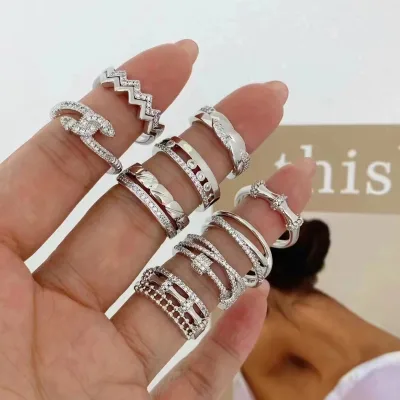 Fashion Elegant Gold Silver Rhinestone Adjustable Ring for Women Jewelry