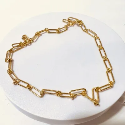 Custom Microns Gold Plated Paper Clip Paperclip Chain Necklace
