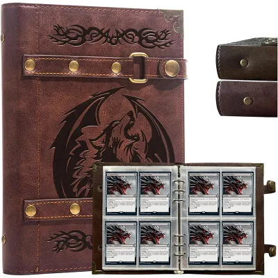 Custom 9 Pockets Card Photo Collecting Album Cards Album With 3 Ring Rivets with Vintage Faux Leather