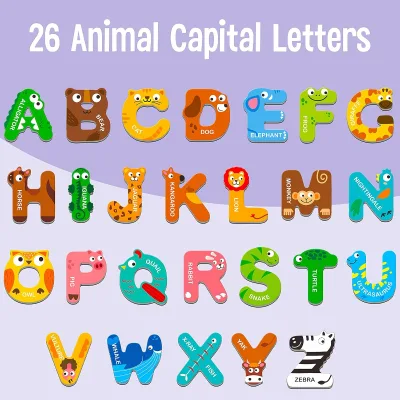 Cute Animal Alphabet ABC Magnets for Fridge Colorful Uppercase Animals Toys Set Educational Spelling Learning Games for Kids