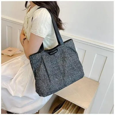 Large Capacity Fashion Casual Denim Shoulder & Handbag, Versatile Tote Bag for College Students, School & Commute