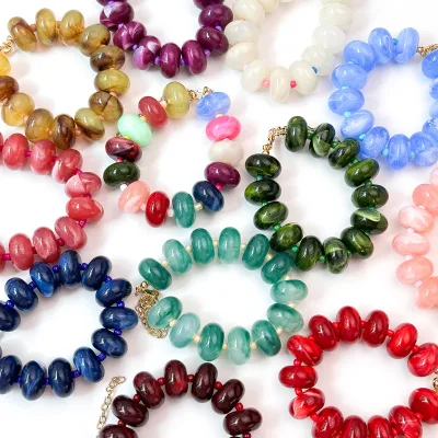 Vintage Mixed Color Swirl Texture Resin Disc Beaded Bracelet Chunky Abacus Bead Bracelet for Women