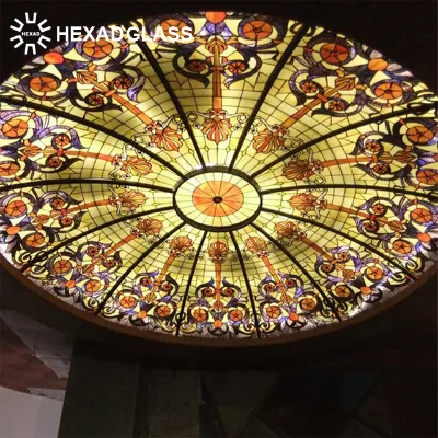 Stained Glass Dome With Chandelier Centered Around Spiral Staircase Handmade Stained Glass Dome Skylight for Lighting
