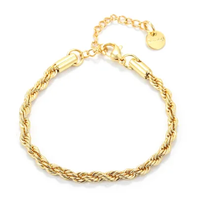 Wholesale 4mm Simple Twist Rope Chain Stainless Steel Bracelet Gold Plated HipHop Style for Men Geometric Wedding Party Gifts