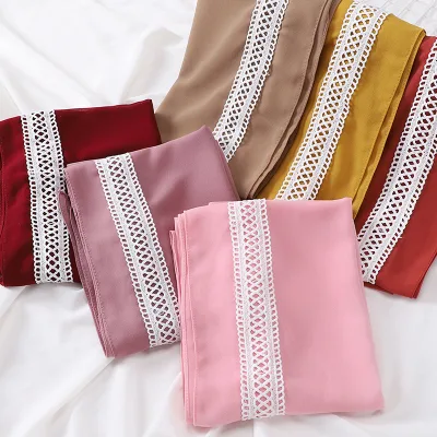 New Polyester Material Hijab Scarf Lace Decorative Headscarf Malaysia Fashion Headscarf for Women