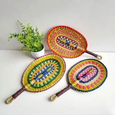 Vietnam Straw Seagrass Woven Round Handmade Purely Handmade Summer Wall Hanging Hand Fan