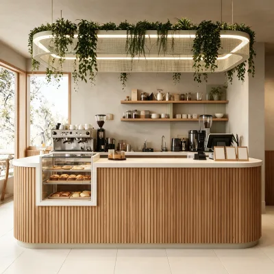 Full Set Custom Coffee Shop Interior Design Furniture Project Modern Nature Style Cafe Booth Sofa Table Chair Reception Counter