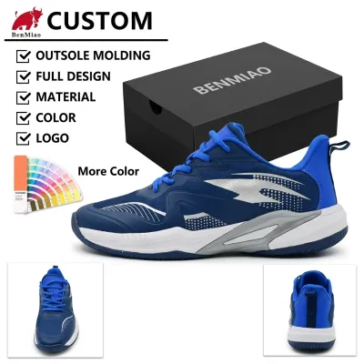 Wholesale Custom Bulk Professional Breathable Lightweight Durable Royal Blue White Non-marking Sole Indoor Court Badminton Shoes