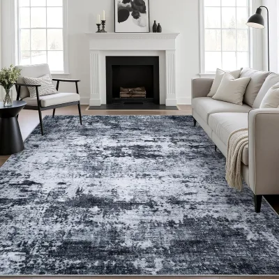 Machine Made Area Rug Modern Abstract Design Flat Pile 0.25 Inches Thick Stain Resistant Machine Washable Super Soft Bedroom