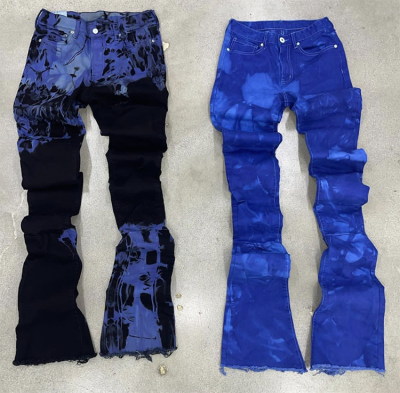 EDGE DENIM Custom Design Men Vintage Tie Dye Wash Stacked Jeans for Man