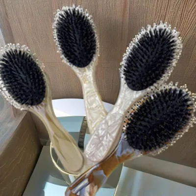 DOWELL Wholesale Custom Acetate Beard Brush with Air Cushion Boar Bristle Hairbrush for Hairfollicle Massage Oval Shape