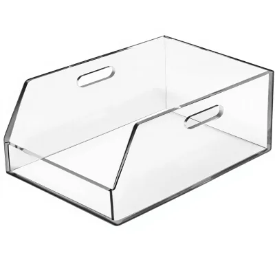 Stackable Rectangle Acrylic Storage Bin Organizer Handles Fridge Household 11.4x7.5x5.1" Clear Toy Pantry Kitchen Closet Office