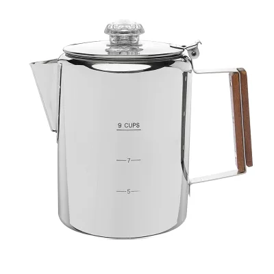 Percolator Coffee Pot Campfire Coffee Boiler Kettle 304 Stainless Steel with Wood Handle for Outdoor Camping Hunting Backpacking
