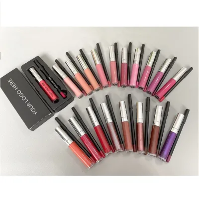 Wholesale Makeup Glossy Lip Oil and Lip Liner Travel Set with Plastic Case 5ml Vegan Lip Liner and Lip Gloss Set Private Label