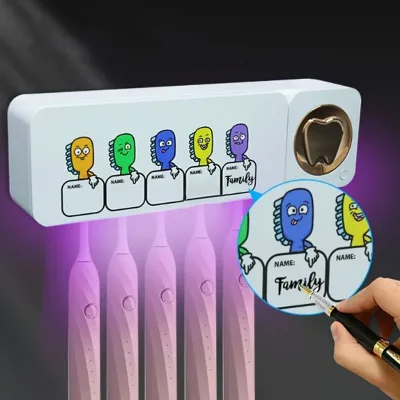 DIY Name Tag Identification Smart UV Toothbrush Sterilizer Toothbrush Dryer with USB-C Charging 3 UV-LED Lights