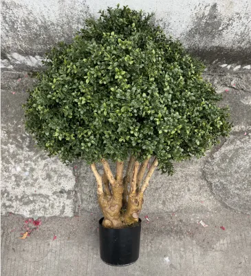 Small Outdoor UV Resistant Boxwood Tree Topiary Ball Green Plastic Decorative Grass Leaves Pine Plant with Toy Palm Trees
