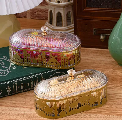 Eid Mubarak Dinner Plate Tray Ramadan Serving Tray Muslim Islamic Dessert Trays Tableware Dessert Metal Platters