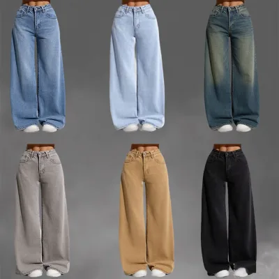 Wholesale Apparel Stock High-quality Women's Denim Pants Fashionable Streetwear Retro Casual Straight Leg Summer Jeans Inventory