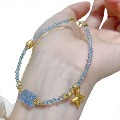 Ehao Jewelry 18K Rose Gold Natural Aquamarine Women's Fashion Simplicity Star Shape Bracelet