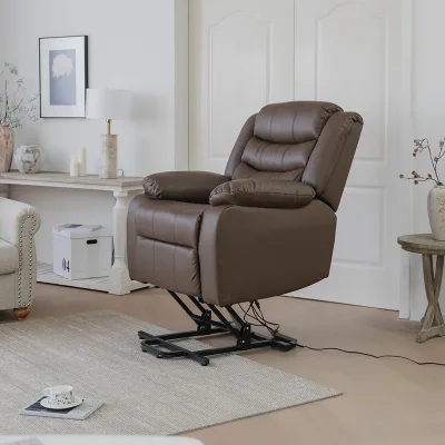 Modern Electric Lift-up Flat Reclining Leather Sofa Wood Living Room Furniture Single Seat Multi-functional Lazy Sofa Chair Set