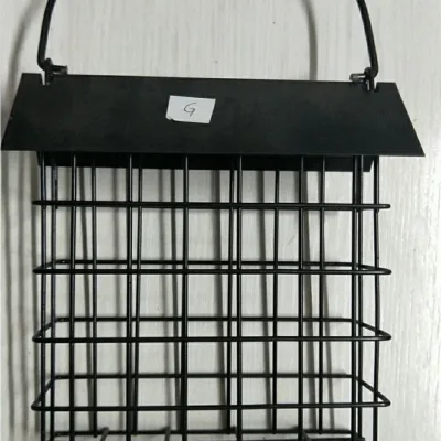 Small Hanging Outdoor Wild Bird Feeder Rainproof Squirrel Proof Single Suet Cake Style Black Metal for Office or Garden Use