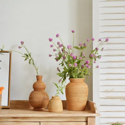 Rattan Vase Country Rustic Style Handmade Woven Plant Decorative Flower Vase Basket for Home Decor