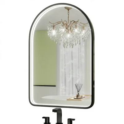 20x30" Black LED Aluminum Bathroom Mirror Lights 3CT | ETL Certified Stepless Dimmable Anti-Fog Memory Arched Framed