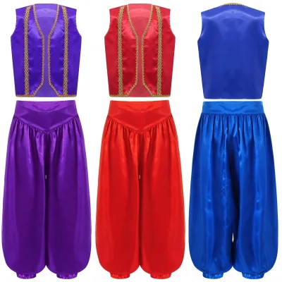 6-16 Kids Fairytale Character Cosplay Costume Vest With Bloomers Pants Set Costume for Performance Belly Dance Carnival Fancy