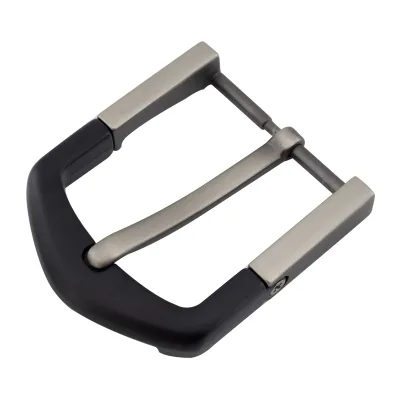 Two Tone 40mm Brushed Pearlised Gunmetal Ultra Black Zinc Alloy D Shape Single Prong Belt Buckle for Unisex Casual Leather Belts