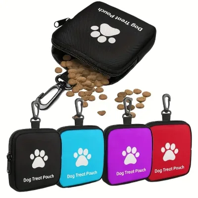 Dog-Paw Print Thickened Oxford Dog Food Bag with Zip Closure Portable Pet Treat Pouch for Outdoor Training