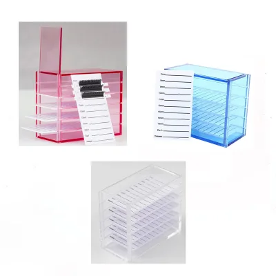 Wholesale 5 Layers Pink Blue Clear Acrylic Lash Storage Container Custom Logo Eyelash Storage Box for Grafting Eyelash Extension