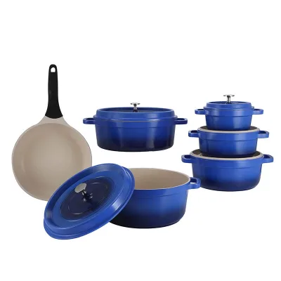 Enamel Pot 11 Piece Blue Non Stick Cooking Pot Cookware Set Pans and Pots