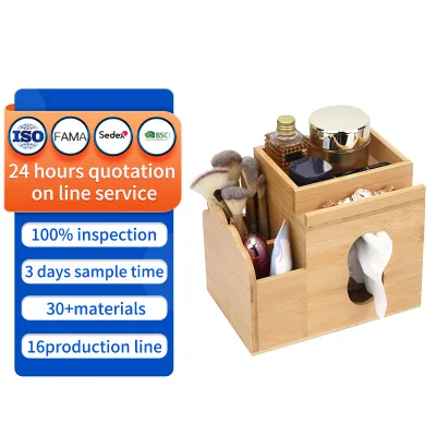 Wooden Tissue Box Bamboo Tissue Box with Storage Tray Square Tissue Box Holder for Bathroom Bedroom Dinner Table