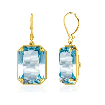 Classic Victorian Fine Jewelry Joalheria Men's Anniversary Square Sky Blue Aquamarine Emerald Cut Long 18K Gold Plated Earrings