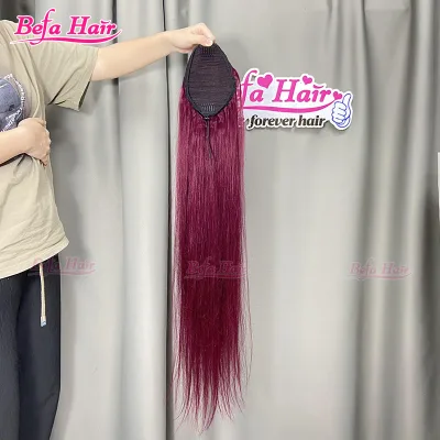 Custom 30inch 99j Ponytail Hair Extensions Raw Indian Hair Ponytail Human Hair