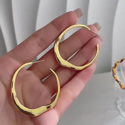 BOYI Fashion Jewelry Exaggerated Personality Irregular Metal Large Circle Earrings