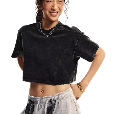 Women's Washed Cropped T-Shirt Vintage Oversized Distressed Crop Tee for Streetwear