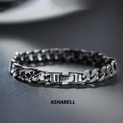 925 Sterling Silver Cuban Bracelet Trendy High-Level Men's Jewelry Gift Simple Versatile 8mm Hiphop Cold Wind Fashion Parties