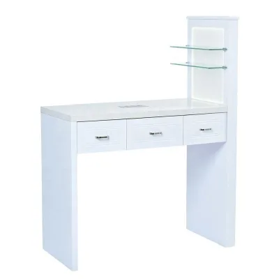 Modern Style Simple Salon Furniture White Nail Desk Manicure Table Vacuum with Cleanable Nail and Locker