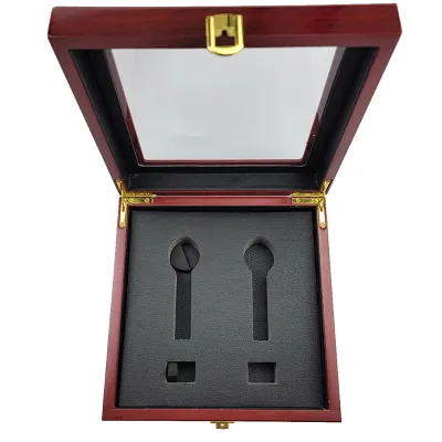 High Quality Brown Red Trophy Championship Ring Set Wooden Box Multi-hole Rugby Jewellery Gift Box