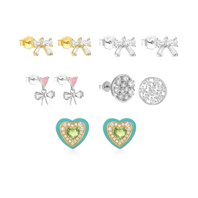 s925 sterling silver plated 18k gold personality simple bow heart diamond lotus root ladies earrings