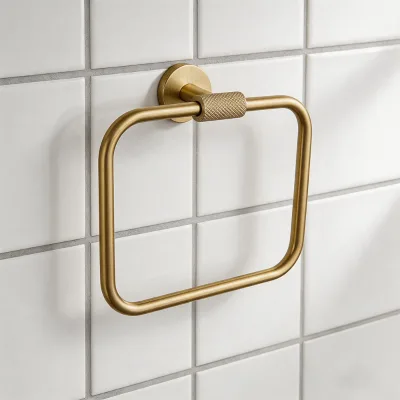 HONGDEC Brushed Gold Square Towel Ring Wall Mount Stainless Steel Towel Ring