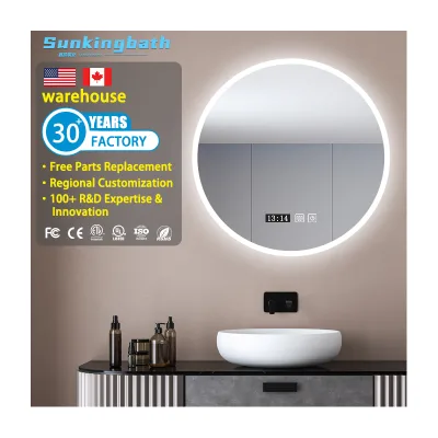 Round LED Bathroom Mirror Anti-Fog Backlit Dimmable 80-100cm Wall Mounted ETL CE OEM Factory FOB Shenzhen for Hotel and Home