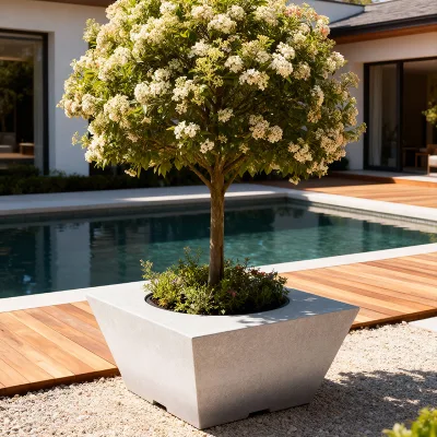 Minimalist Modern Style Large Breathable Magnesium Clay & Cement Flower Pot for Living Room Mall Outdoor Use with Potted Plants