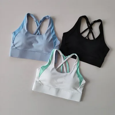 Contrast High-intensity Sports Underwear Women's Shockproof Running Gathering Fitness Yoga Vest Integrated Quick-drying Vest Wom